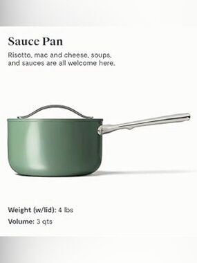 Caraway Nonstick Ceramic Sauce Pan with Lid (3 qt) | Sage